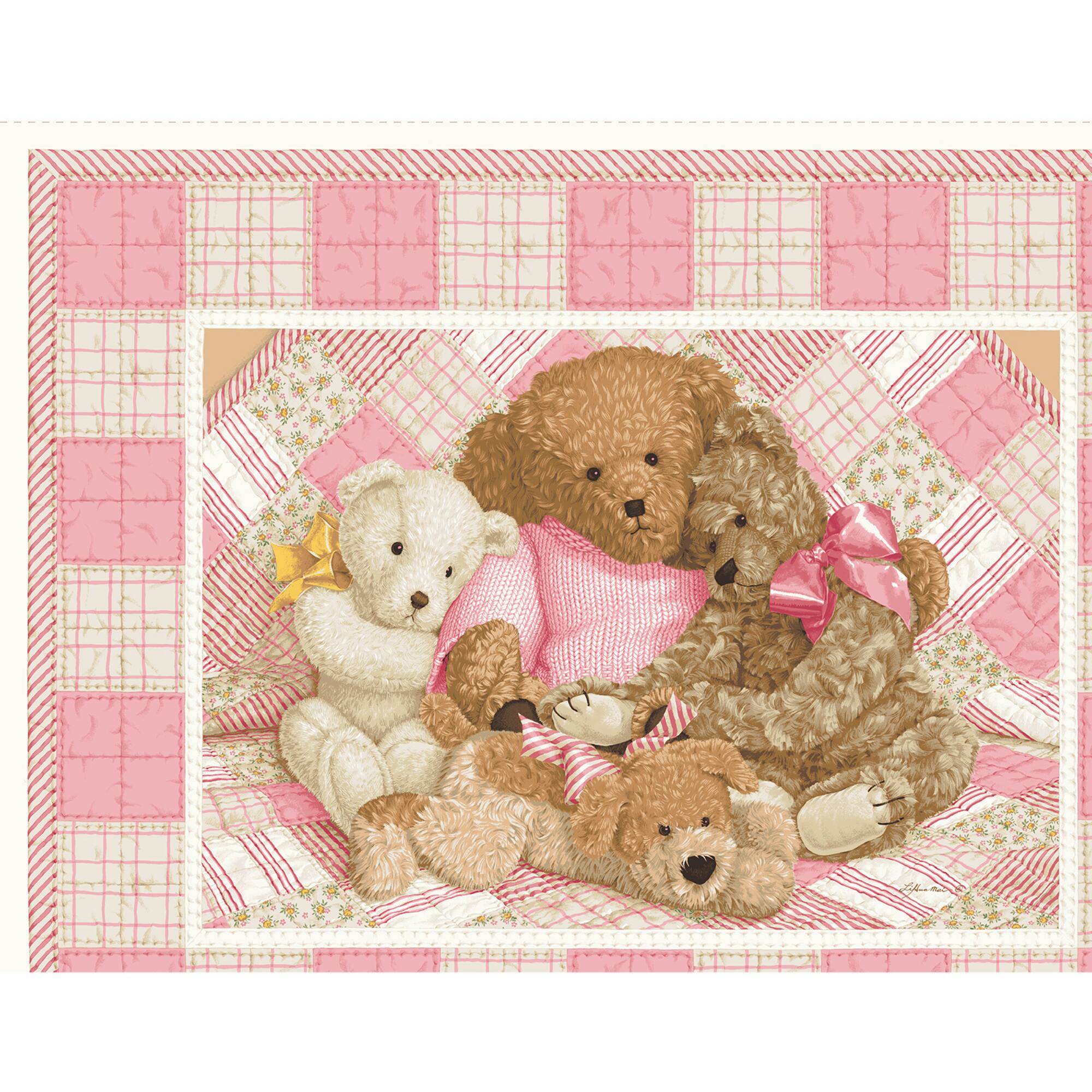 Fabric Traditions Pink Teddy Bear Toss Panel Cotton Fabric